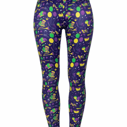 Mardi Gras Celebration Print Leggings Purple Festival Party Leggings - Mardi Gras Apparel - Adult, apparel discount tier, Fat Savings 50% Off - Leggings