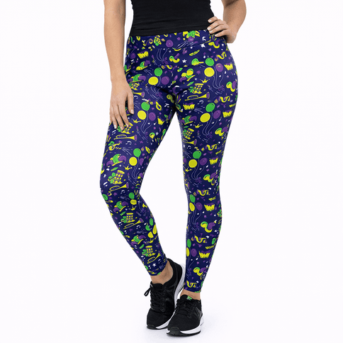 Mardi Gras Celebration Print Leggings Purple Festival Party Leggings - Mardi Gras Apparel - Adult, apparel discount tier, Fat Savings 50% Off - Leggings