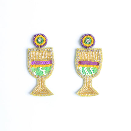 Mardi Gras Champagne Glass Earrings - Mardi Gras Apparel - Accessories, Adult, Earrings - Earrings