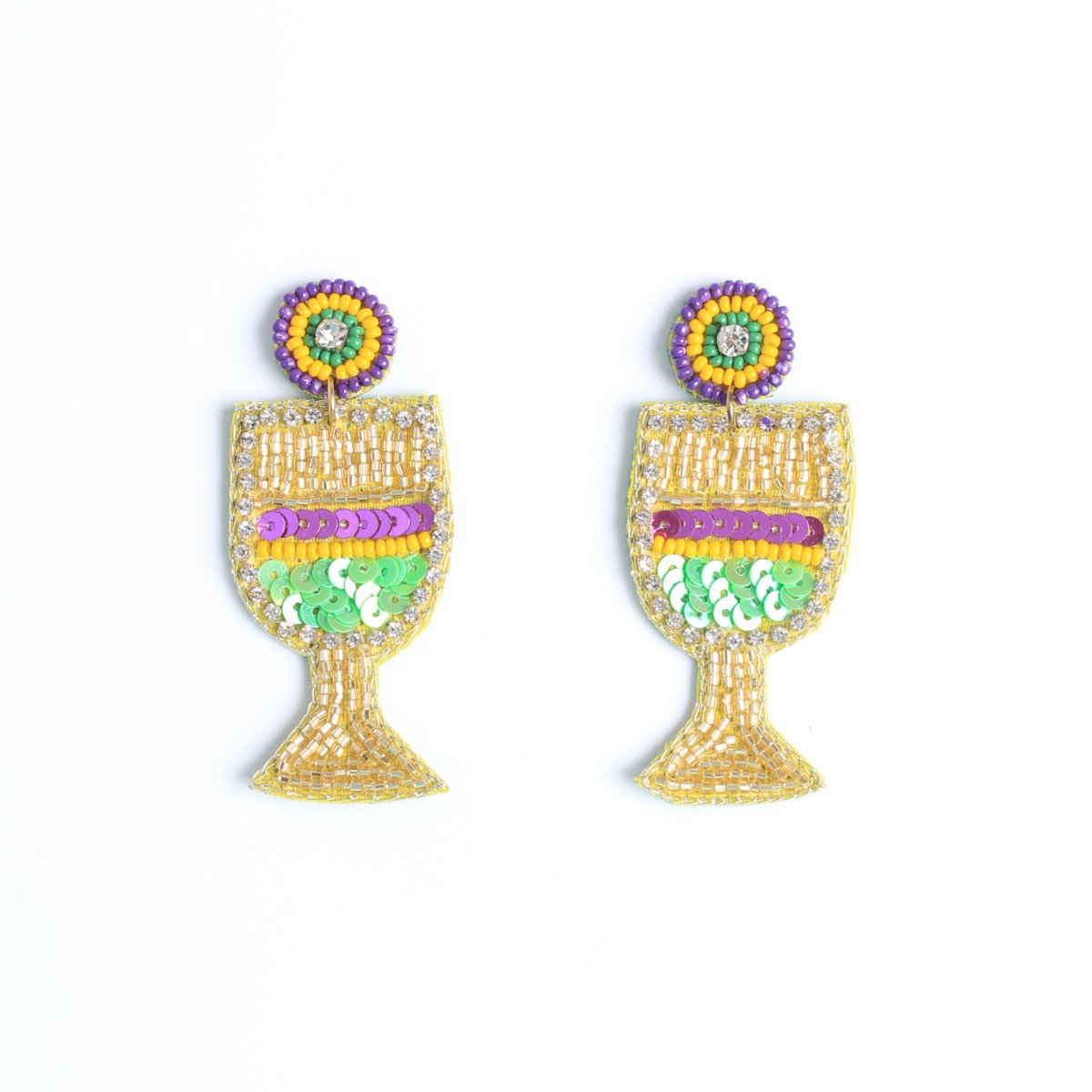 Mardi Gras Champagne Glass Earrings - Mardi Gras Apparel - Accessories, Adult, Earrings - Earrings