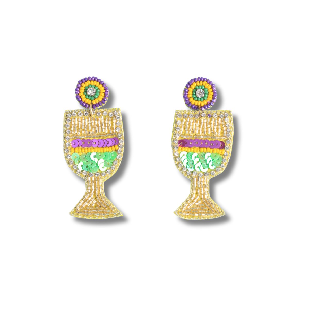 Mardi Gras Champagne Glass Earrings - Mardi Gras Apparel - Accessories, Adult, Earrings - Earrings