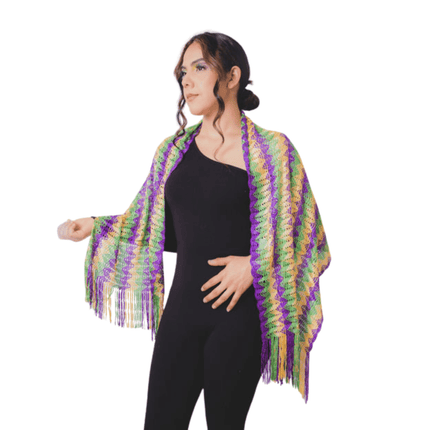 Mardi Gras Chevron Mesh Fringe Scarf - Mardi Gras Apparel - Accessories, Ladies, Mardi Gras - Scarf