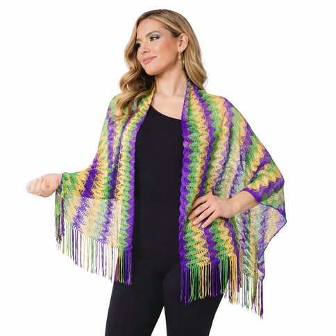 Mardi Gras Chevron Mesh Fringe Scarf - Mardi Gras Apparel - Accessories, accessory discount tier, Ladies - Scarf