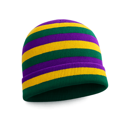Mardi Gras Classic Stripe Knit Beanie Hat Purple, Green & Gold - Mardi Gras Apparel - Accessories, Adult, beanie - Beanie