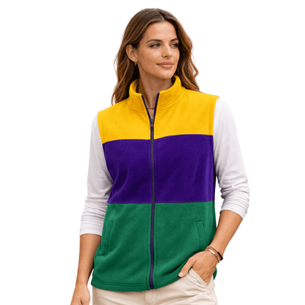 Mardi Gras Color Block Fleece Vest - Mardi Gras Apparel - Adult, Ladies, Mardi Gras - Vest
