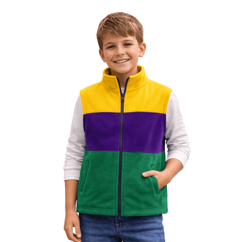 Mardi Gras Color Block Fleece Vest - Mardi Gras Apparel - Ladies, Mardi Gras, Vest - Vest