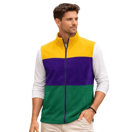 Mardi Gras Color Block Fleece Vest - Mardi Gras Apparel - Adult, Ladies, Mardi Gras - Vest