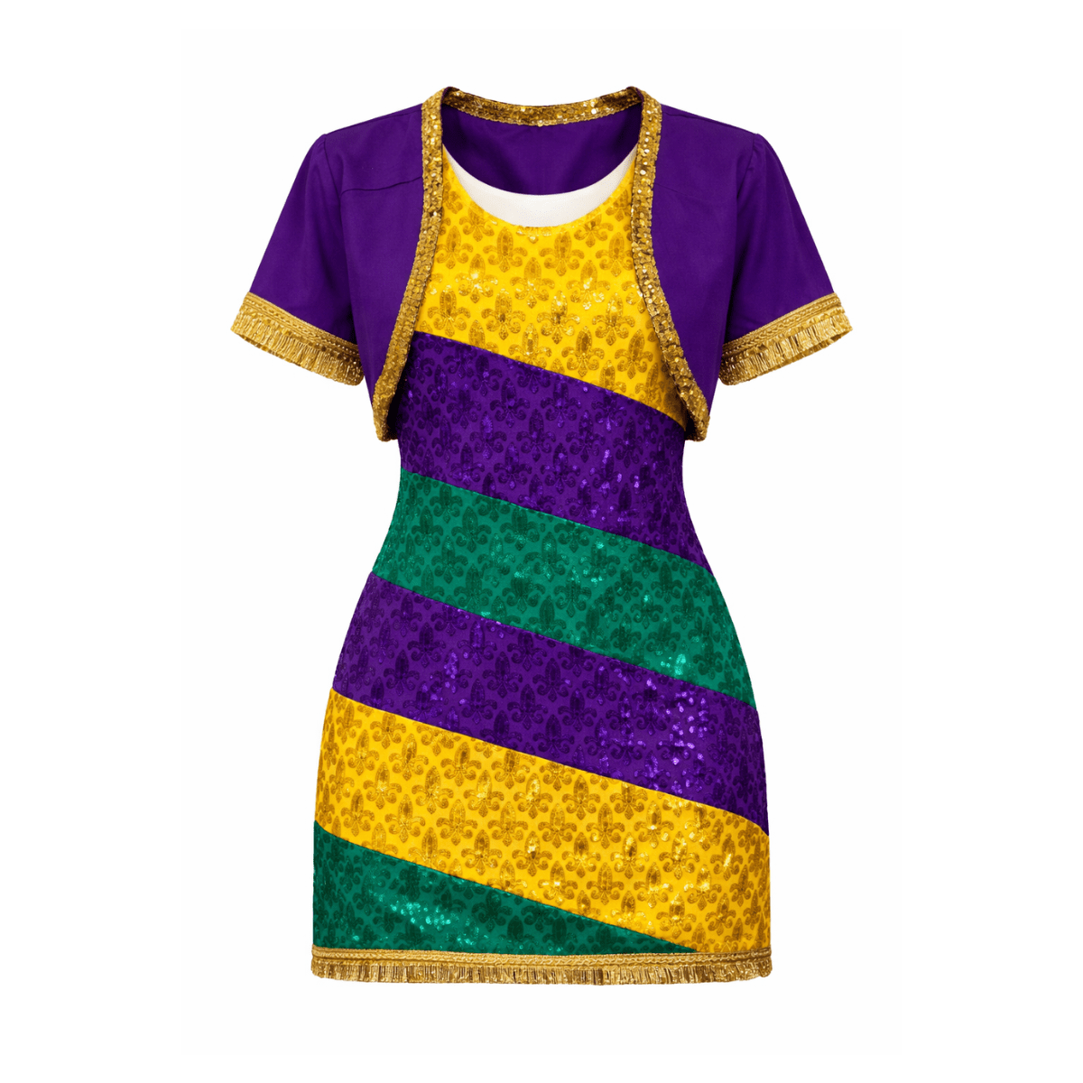 Mardi Gras Color Block Dress Fleur de Lis Purple Green Gold Adult LG/XL Mardi Gras Color Block Dress Fleur de Lis Purple Green Gold Adult LG/XL