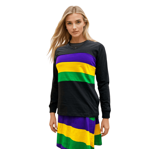 Mardi Gras Color Block Long Sleeve Shirt & Skirt Set - Mardi Gras Apparel - Adult, Ladies, Long Sleeve - Outfit Sets