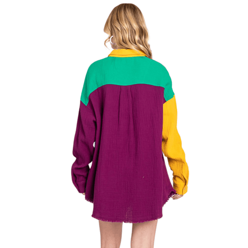 Mardi Gras Color Block Long Sleeve Shirt - Mardi Gras Apparel - Adult, Ladies, Short Sleeve - Sweatshirt