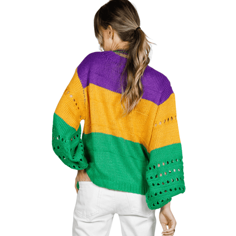 Mardi Gras Color Block Open - Knit Sweater - Mardi Gras Apparel - Adult, Ladies, Short Sleeve - Sweaters