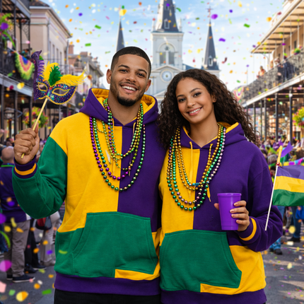 Mardi Gras Color Block Hoodie Purple Green Gold Pullover - Mardi Mardi Gras Color Block Hoodie Purple Green Gold Pullover - Mardi