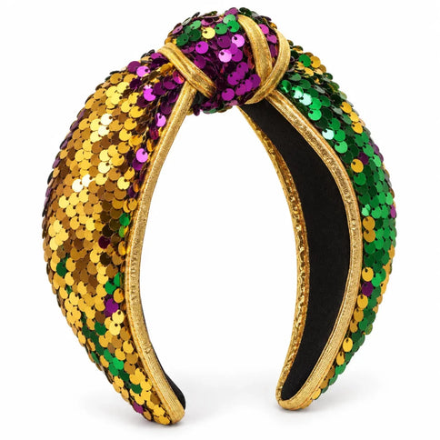 Mardi Gras Color Block Sequin Knotted Headband - Mardi Gras Apparel - Accessories, Headbands, Mardi Gras - Headband