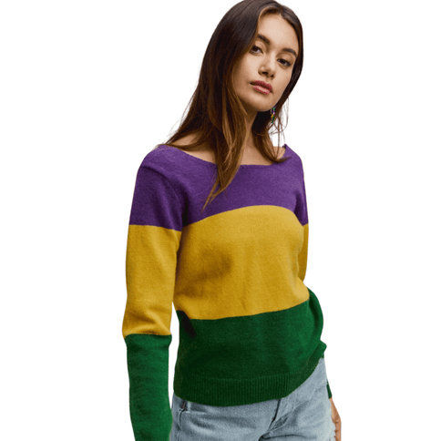 Mardi Gras Color Block Sweater Top - Mardi Gras Apparel - Adult, Bibi, Bibi Top Chart - Sweaters