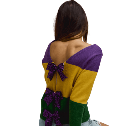 Mardi Gras Color Block Sweater Top - Mardi Gras Apparel - Adult, Bibi, Bibi Top Chart - Sweaters