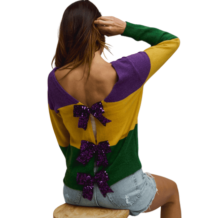 Mardi Gras Color Block Sweater Top - Mardi Gras Apparel - Adult, Bibi, Bibi Top Chart - Sweaters