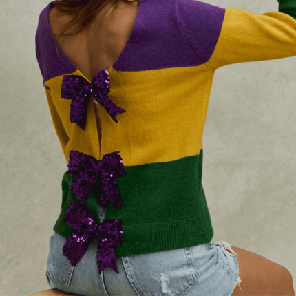 Mardi Gras Color Block Sweater Top - Mardi Gras Apparel - Adult, Bibi, Bibi Top Chart - Sweaters
