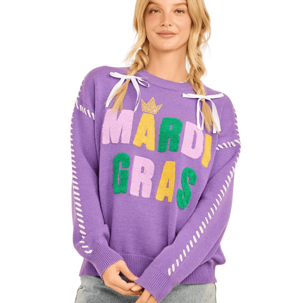 Mardi Gras Color Block Sweater - Mardi Gras Apparel - Adult, Green, Ladies - Sweaters