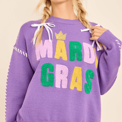 Mardi Gras Color Block Sweater - Mardi Gras Apparel - Adult, Green, Ladies - Sweaters