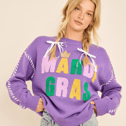 Mardi Gras Color Block Sweater - Mardi Gras Apparel - Adult, Green, Ladies - Sweaters