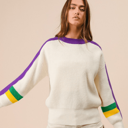 Mardi Gras Color Block Sweater - Mardi Gras Apparel - Adult, Bibi, Bibi Top Chart - Sweaters