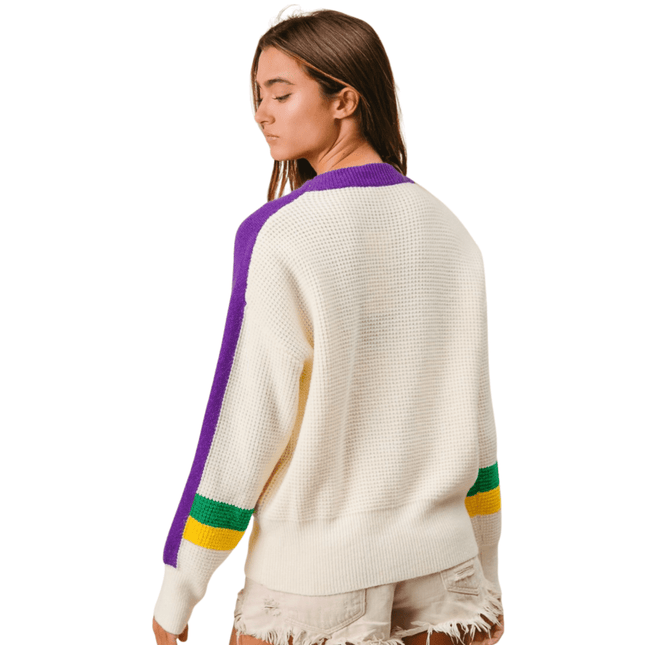 Mardi Gras Color Block Sweater - Mardi Gras Apparel - Adult, Bibi, Bibi Top Chart - Sweaters