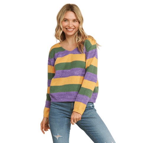 Mardi Gras Colorful Stripe Relaxed Fit Pullover Top - Mardi Gras Apparel - Adult, Ladies, Mardi Gras - Sweatshirt