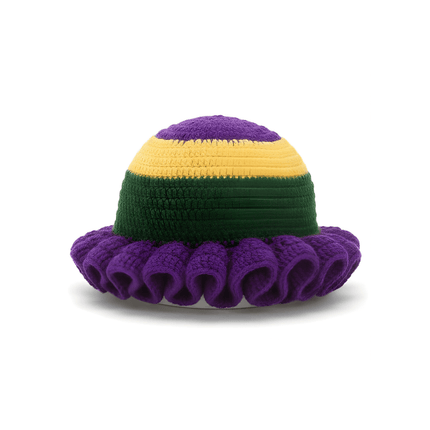 Mardi Gras Crochet Ruffle Bucket Hat – Purple, Gold & Green - Mardi Gras Apparel - Accessories, Adult, beanie - Beanie