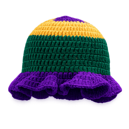 Mardi Gras Crochet Ruffle Bucket Hat – Purple, Gold & Green - Mardi Gras Apparel - Accessories, Adult, beanie - Beanie
