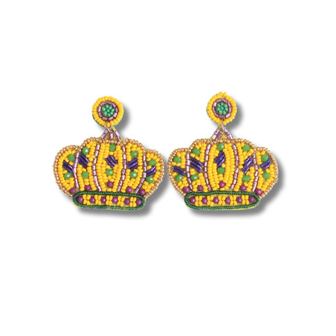 Mardi Gras Crown Beaded Drop Earrings - Mardi Gras Apparel - Earrings, Ladies, Mardi Gras - Earrings