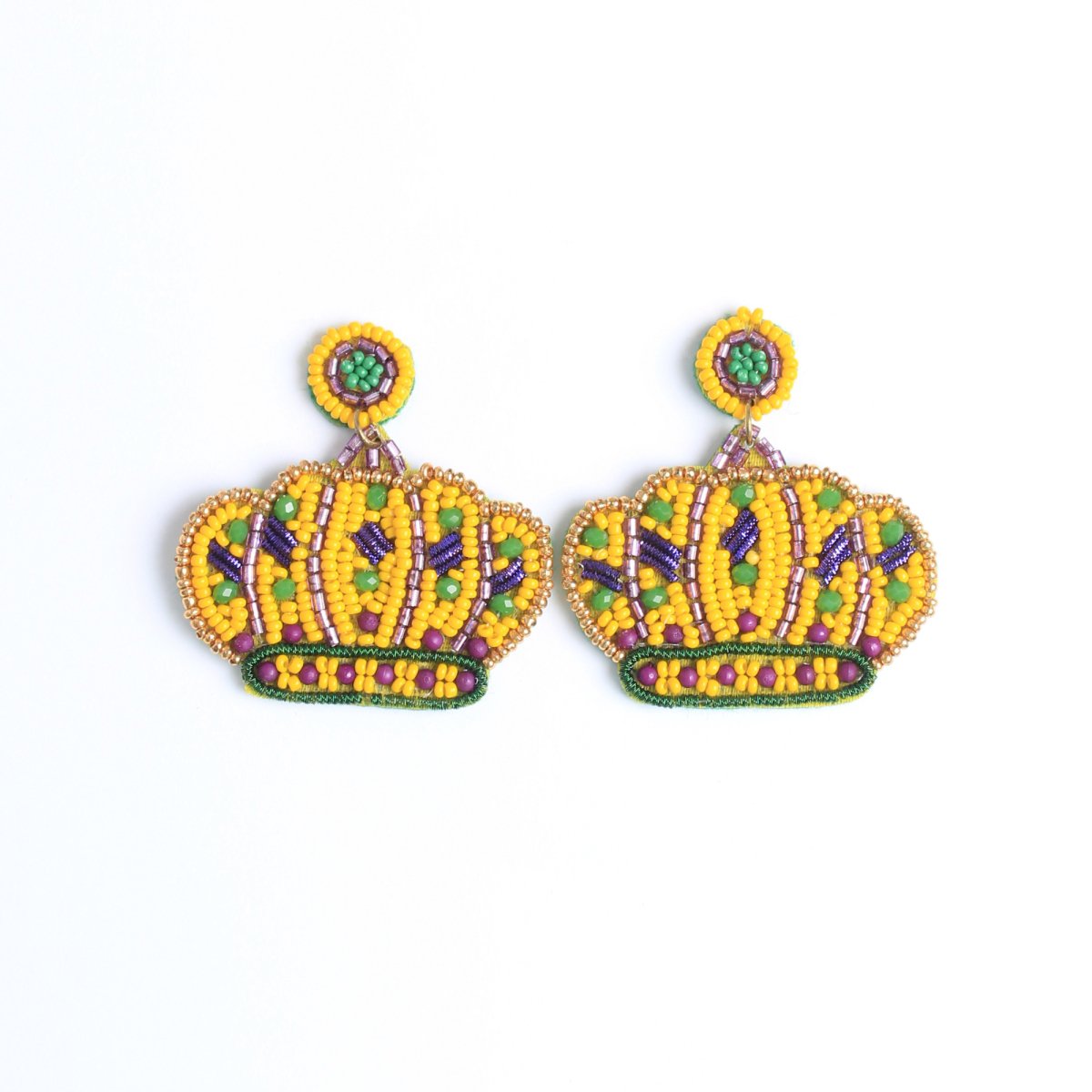 Mardi Gras Crown Beaded Drop Earrings - Mardi Gras Apparel - Earrings, Ladies, Mardi Gras - Earrings