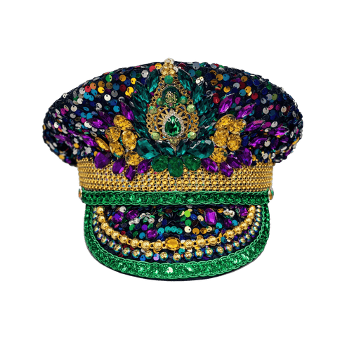 Mardi Gras Crown Jewel Conductor Hat - Mardi Gras Apparel - Accessories, Adult, Captain Hat - Captain Hat
