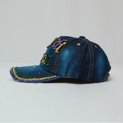 Mardi Gras Denim Rhinestone Hat - Mardi Gras Apparel - Accessories, Hats, Mardi Gras - Hats