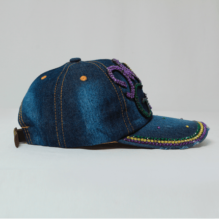 Mardi Gras Denim Rhinestone Hat - Mardi Gras Apparel - Accessories, Hats, Mardi Gras - Hats