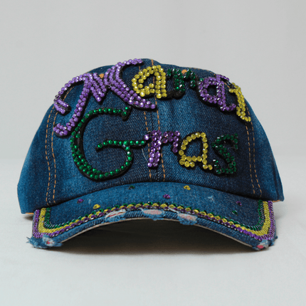 Mardi Gras Denim Rhinestone Hat - Mardi Gras Apparel - Accessories, Hats, Mardi Gras - Hats