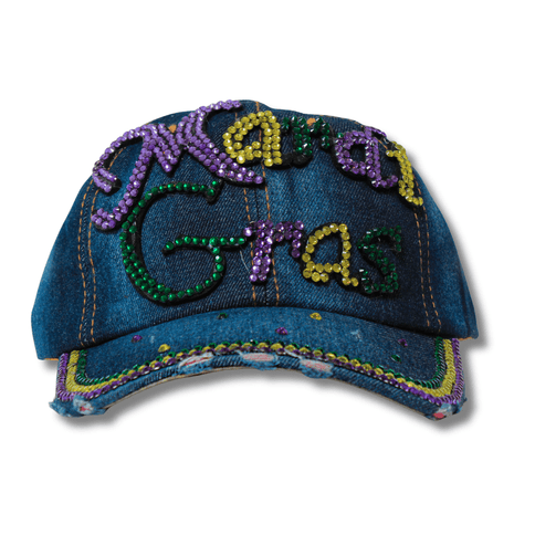 Mardi Gras Denim Rhinestone Hat - Mardi Gras Apparel - Accessories, Hats, Mardi Gras - Hats