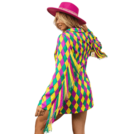 Mardi Gras Diamond Pattern Fringed Single Blazer - Mardi Gras Apparel - Adult, Bibi, Bibi Top Chart - Blazer