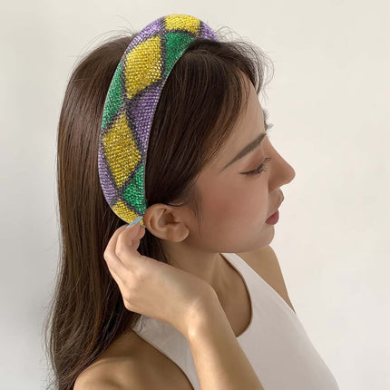 Mardi Gras Diamond Pattern Rhinestone Headband - Mardi Gras Apparel - Accessories, Headbands, Mardi Gras - Mardi Gras Headband