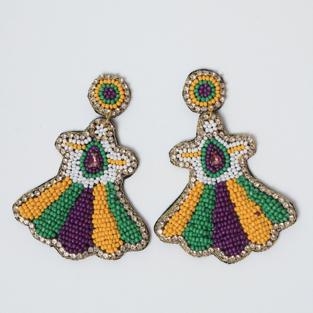 Mardi Gras Dress - Shaped Beaded Earrings with Rhinestones - Mardi Gras Apparel - Accessories, Earrings, Mardi Gras - Mardi Gras Earrings