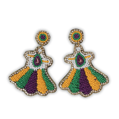 Mardi Gras Dress - Shaped Beaded Earrings with Rhinestones - Mardi Gras Apparel - Accessories, Earrings, Mardi Gras - Mardi Gras Earrings