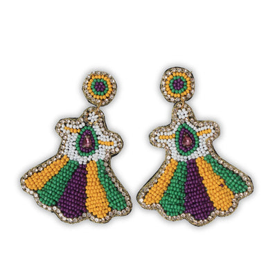 Mardi Gras Dress - Shaped Beaded Earrings with Rhinestones - Mardi Gras Apparel