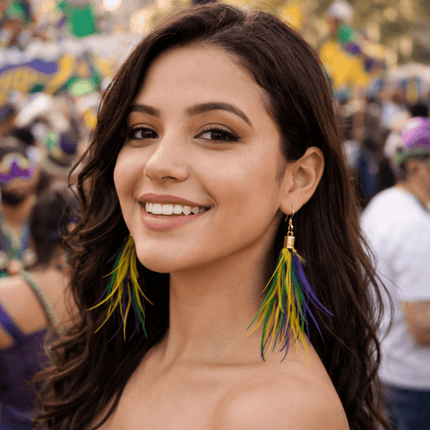 Mardi Gras Feather Earrings - Mardi Gras Apparel - Accessories, accessory discount tier, Earrings - Earrings