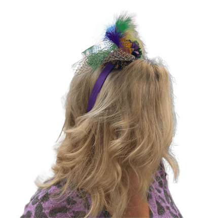 Mardi Gras Feather & Mesh Glitter Headband - Mardi Gras Apparel - Accessories, Headbands, Mardi Gras - Headband