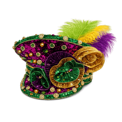 Mardi Gras Feather Royale Conductor Hat - Mardi Gras Apparel - Accessories, Adult, Captain Hat - Captain Hat
