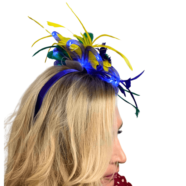 Mardi Gras Feathered Light - Up Fascinator Headband - Mardi Gras Apparel - Accessories, Headbands, Mardi Gras - Headband