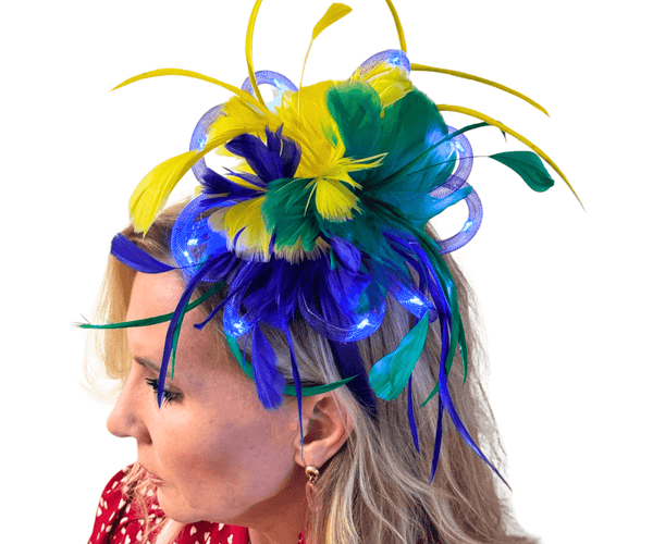 Mardi Gras Feathered Light-Up Fascinator Headband - Mardi  display picture 3