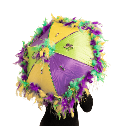 Mardi Gras Feathered Second Line Umbrella - Mardi Gras Apparel - Accessories, Adult, Mardi Gras - Hats