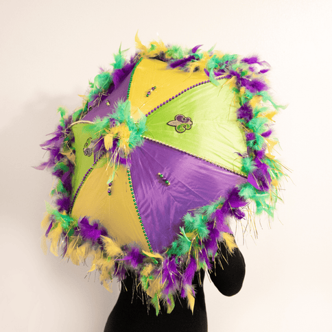 Mardi Gras Feathered Second Line Umbrella - Mardi Gras Apparel - Accessories, Adult, Mardi Gras - Hats