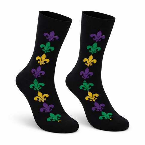 Mardi Gras Fleur de les Black Socks - Mardi Gras Apparel - Accessories, Adult, apparel discount tier - Socks