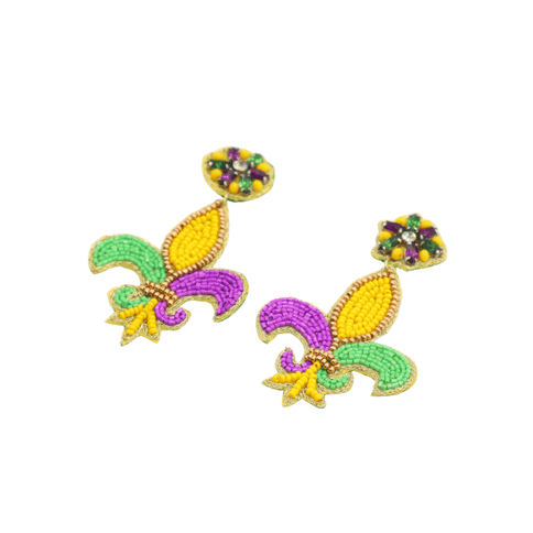 Mardi Gras Fleur - de - Lis Beaded Earrings - Mardi Gras Apparel - Accessories, Adult, Earrings - Earrings